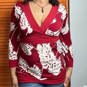 Kiwi V-Neck Red Blouse
